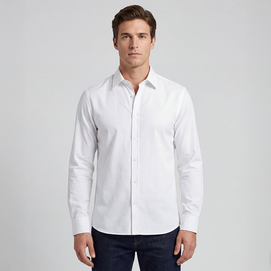 custom fitted dress shirt - #cc68 white stretch cotton reviews Fitted Stretch Cotton Shirt — Custom-Tailored main image 1