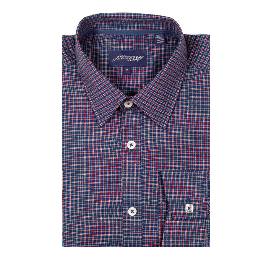 Men's Navy Graph Check Shirt – 100% Cotton, Signature Square Cuff