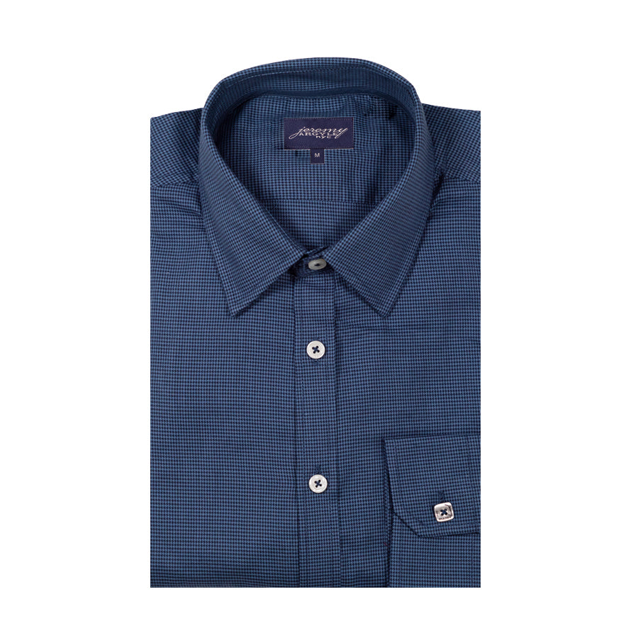 Men's Blue Micro Houndstooth Shirt – Comfort Cut, 100% Cotton Men's Blue Micro Houndstooth Shirt – Comfort Cut, 100% Cotton