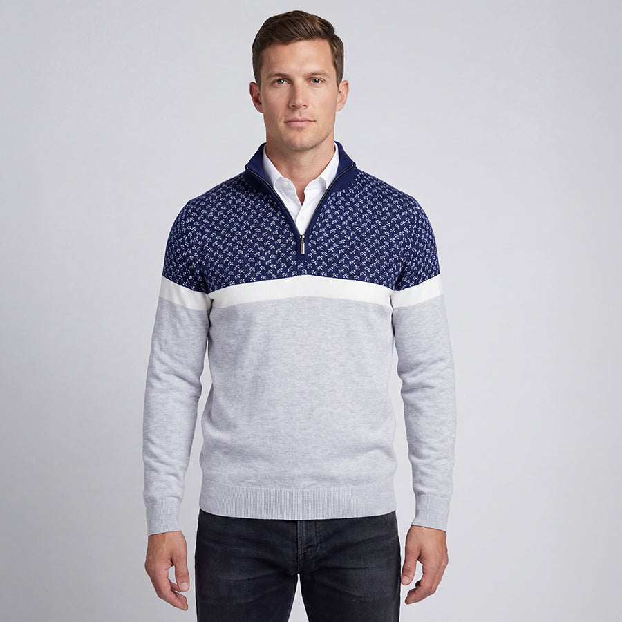 Men's Navy Colorblock Après Ski Half Zip Sweater | Jeremy Argyle