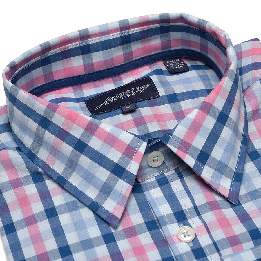 Men's Harbor Blue and Pink Plaid Shirt Comfort Cut | Jeremy Argyle Men's Harbor Blue and Pink Plaid Shirt Comfort Cut | Jeremy Argyle