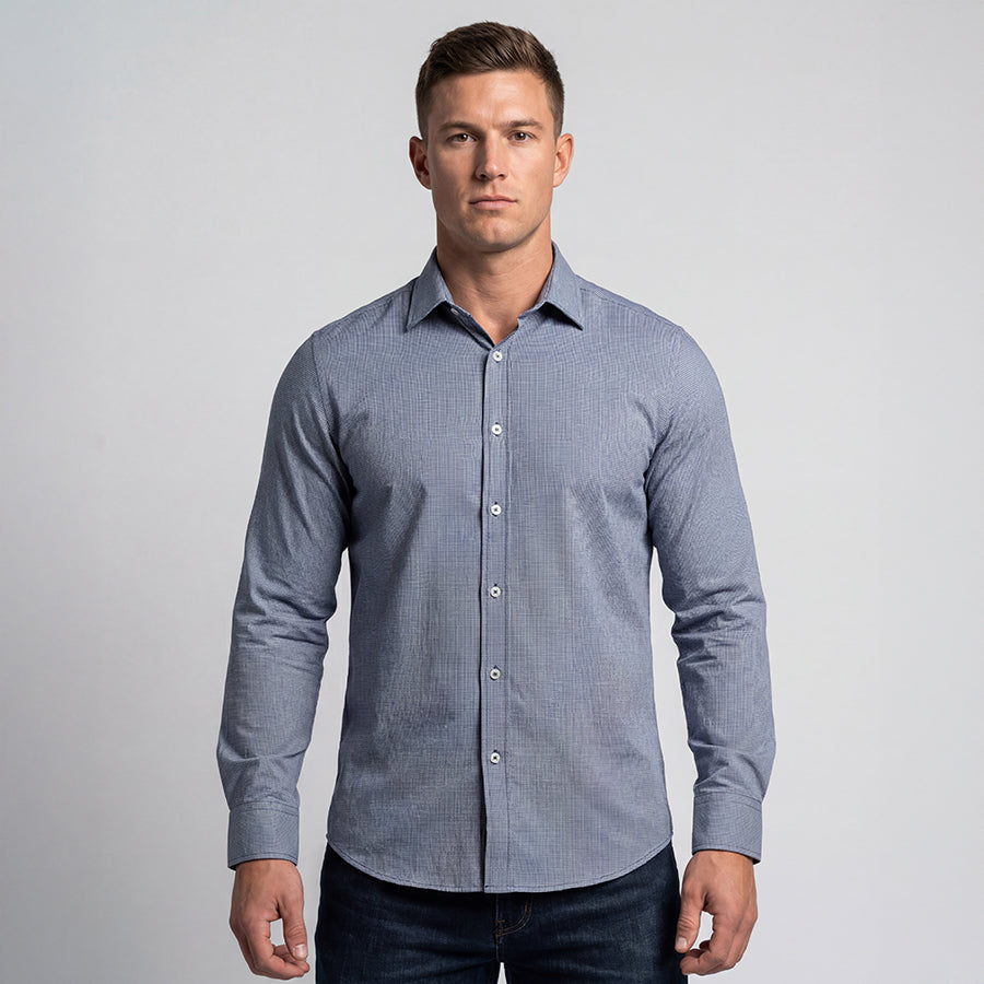 Micro Check 2-Way Stretch Shirt - Fitted Cut