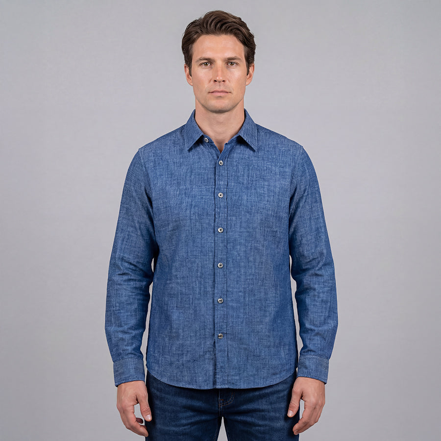 Chambray Effect 2-Way Stretch Shirt - Comfort Cut