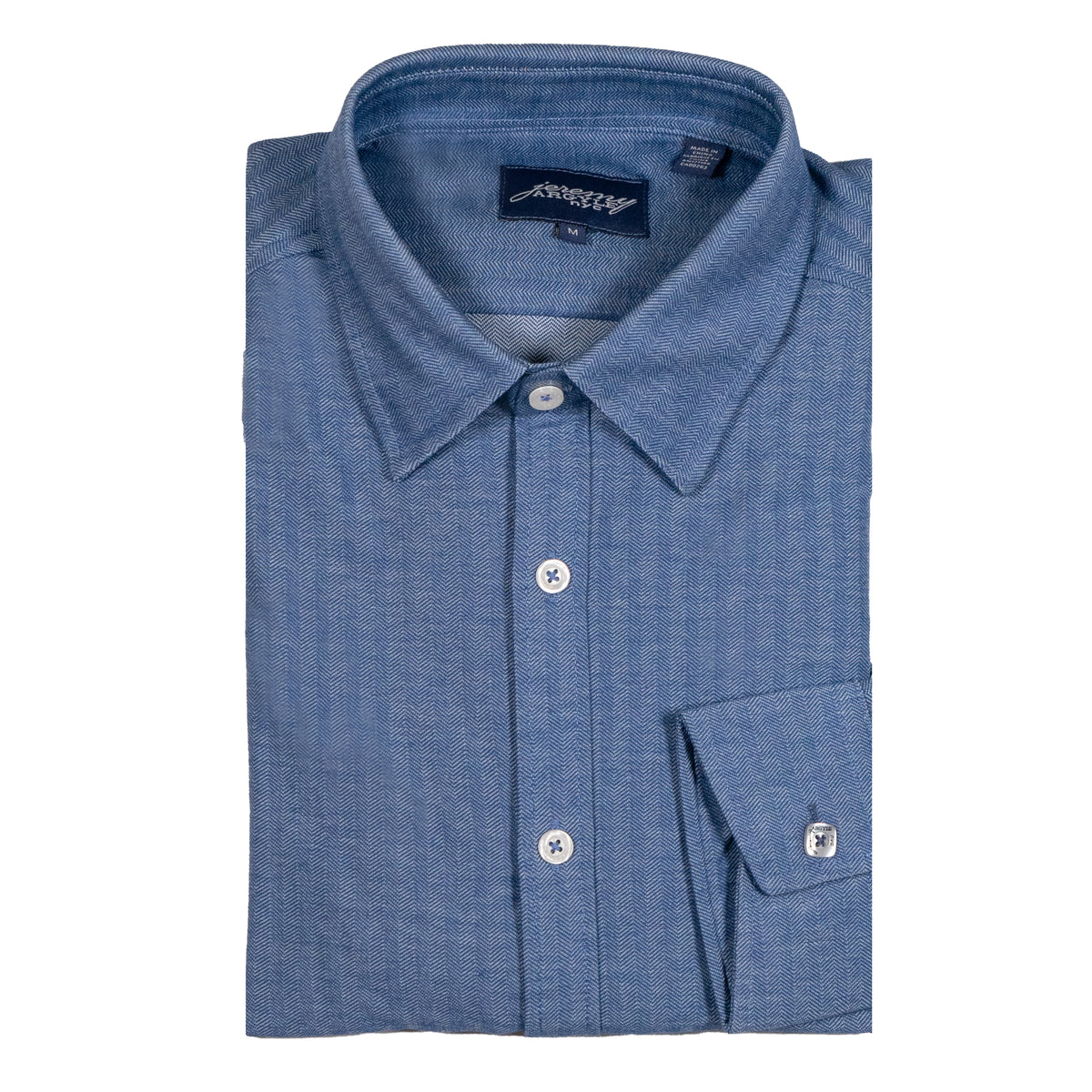 Navy Micro Herringbone 4-Way Stretch Shirt - Comfort Cut