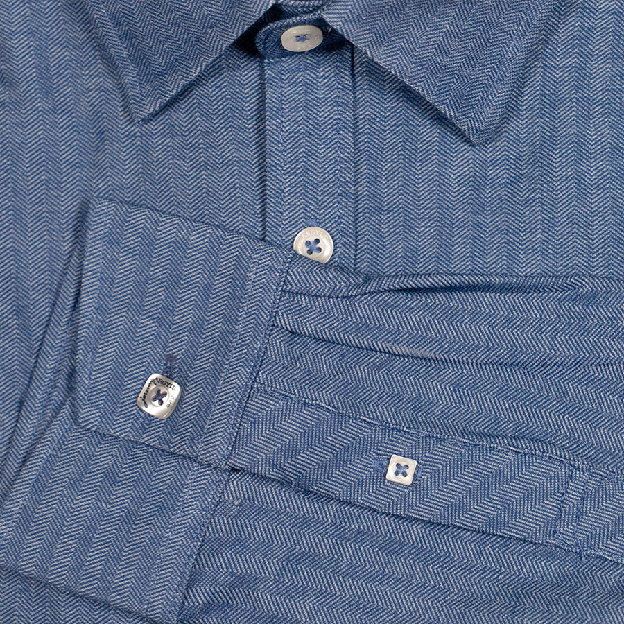 Navy Micro Herringbone 4-Way Stretch Shirt - Fitted Cut