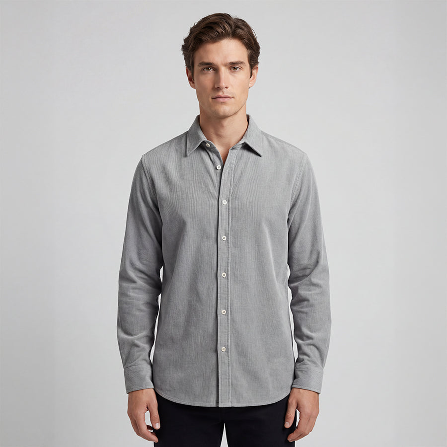 Gray Subtle Cord Shirt – Comfort Cut