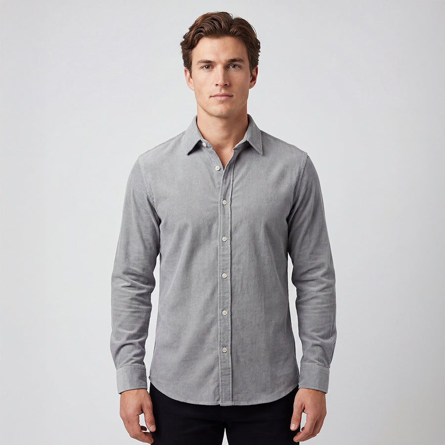 Gray Subtle Cord Shirt - Fitted Cut