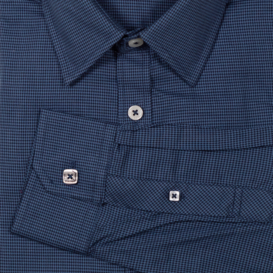 blue houndstooth dress shirt Spier & Mackay Blue Houndstooth Non-Iron Dress Shirt