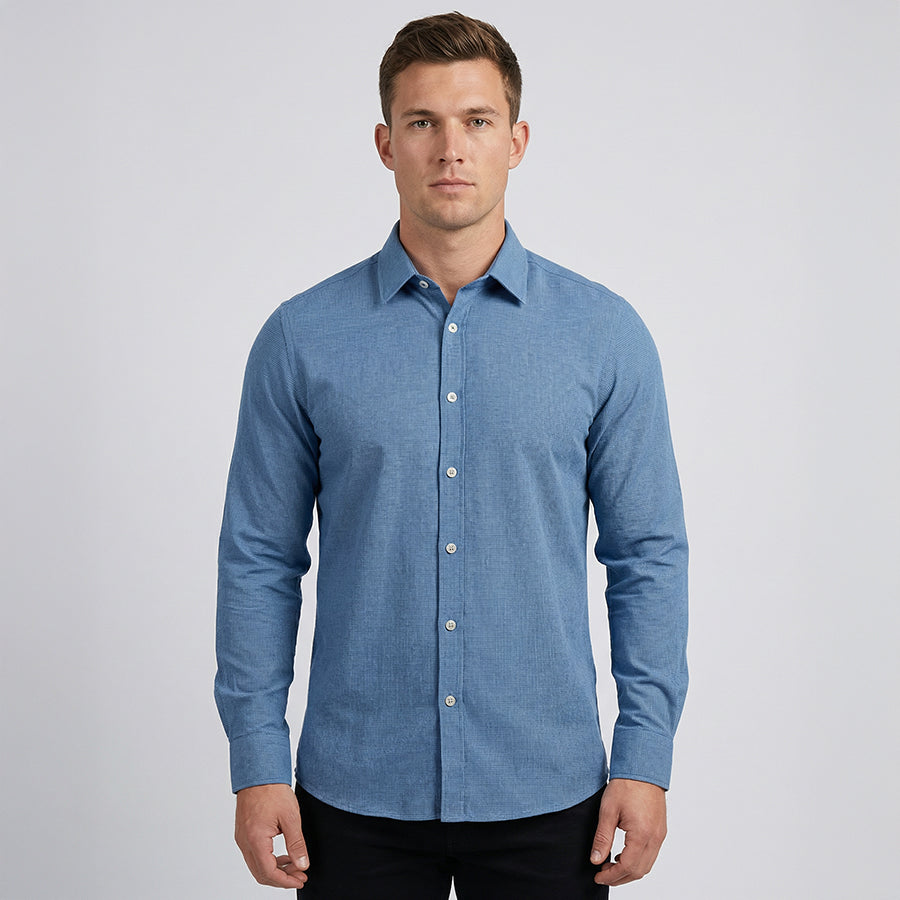 Blue Micro Check Shirt