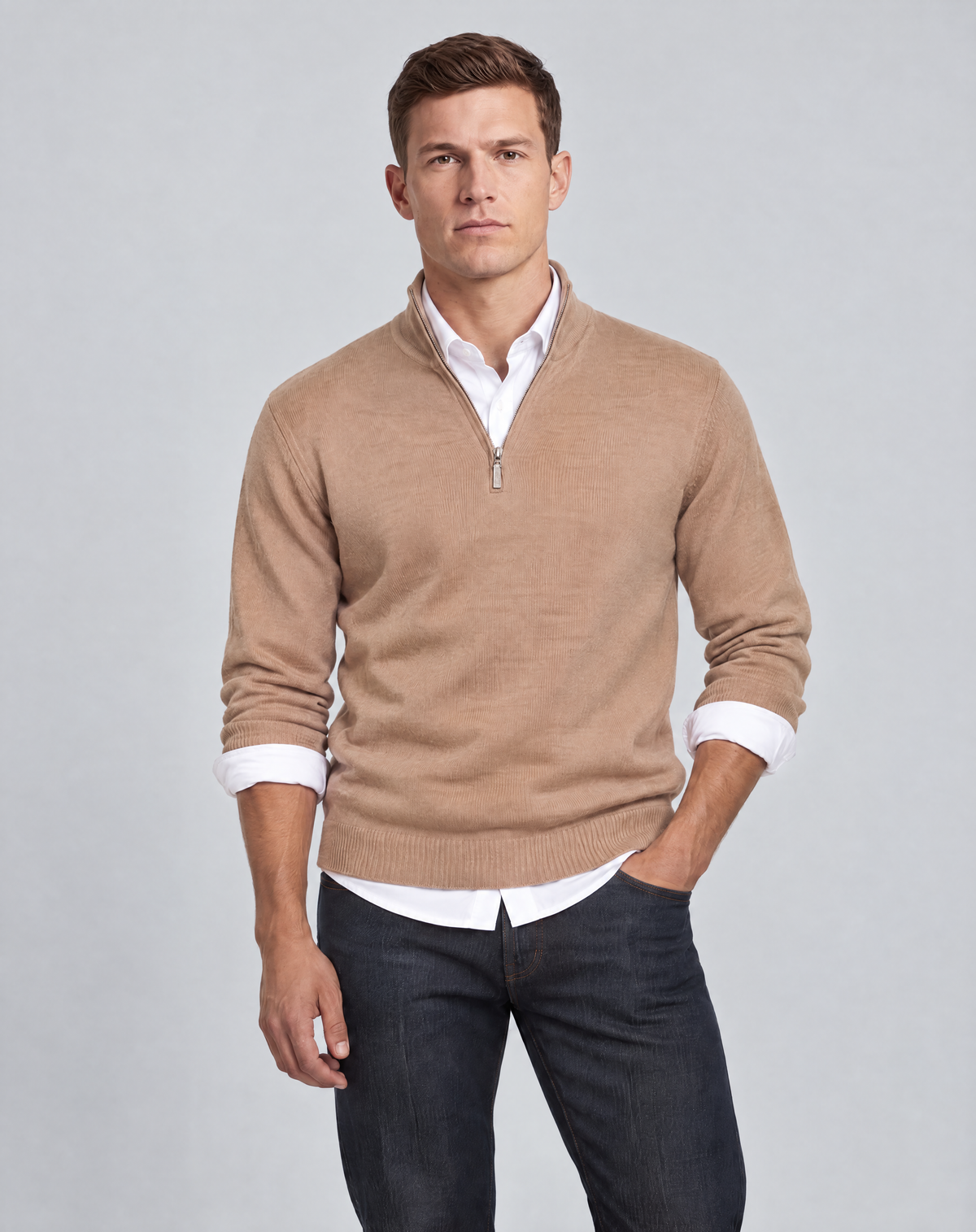 Camel Merino Half Zip