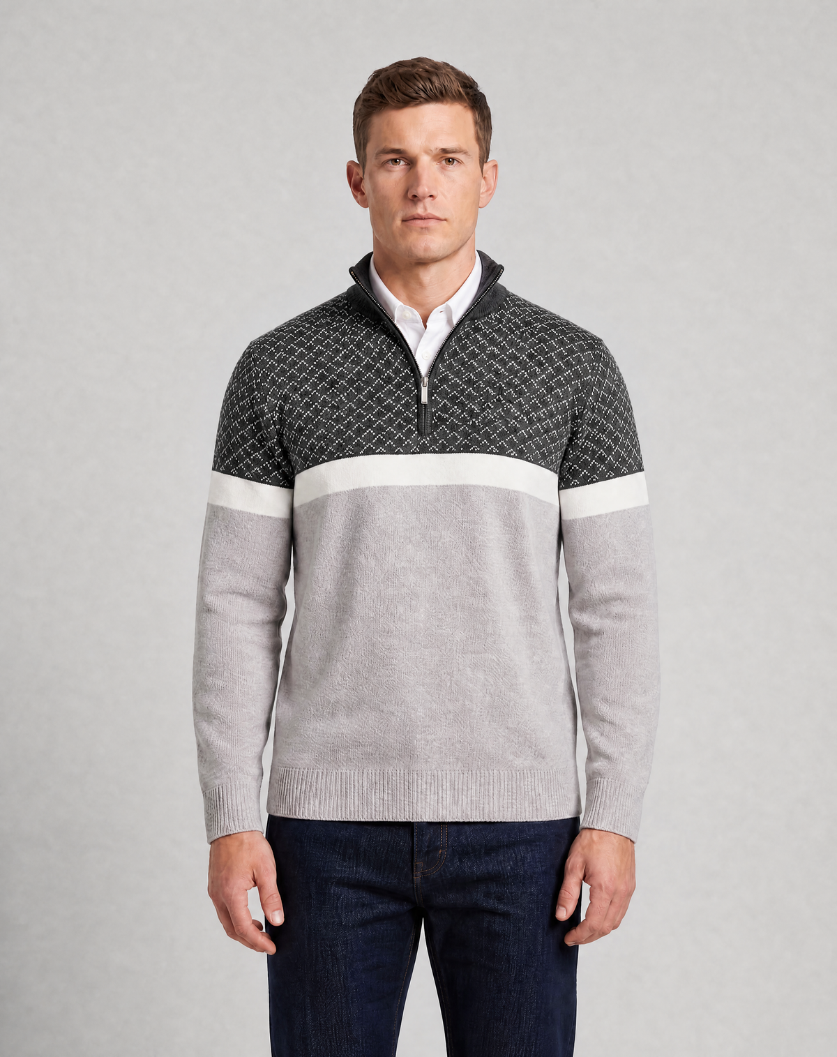 Colorblock Cashmere Blend Half Zip