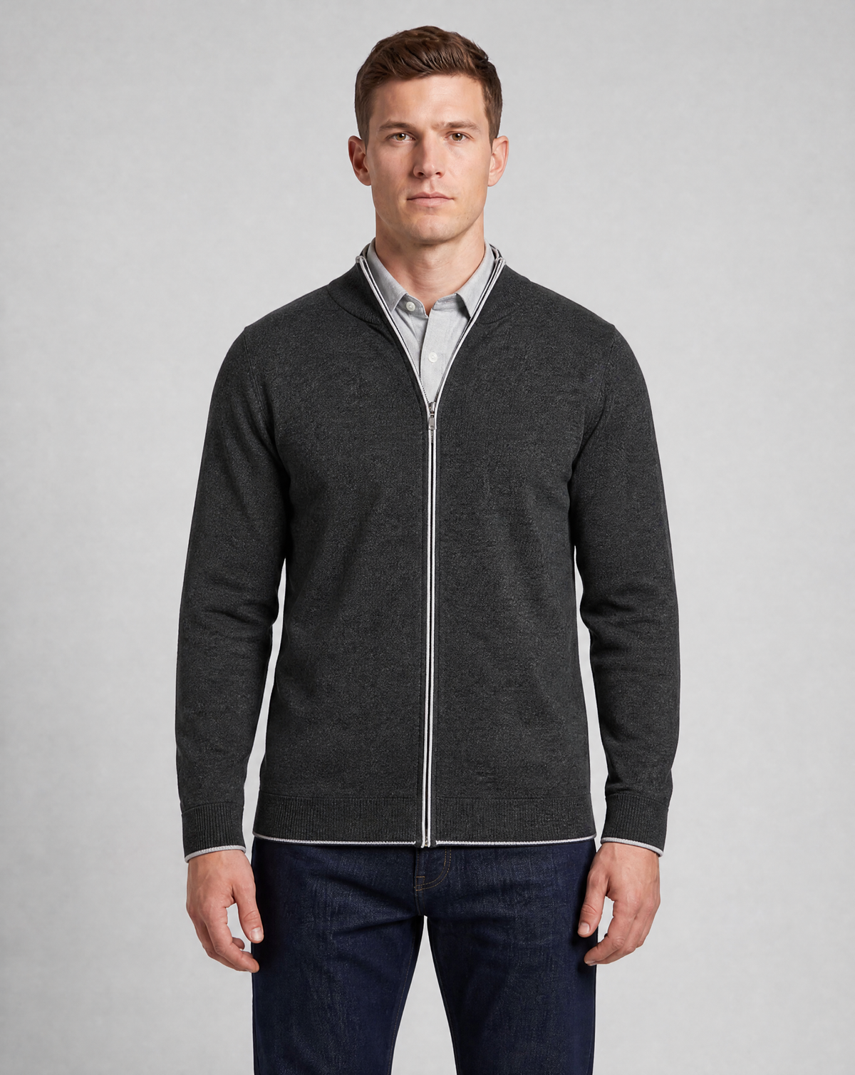 Charcoal Full Zip With Light Gray Detail