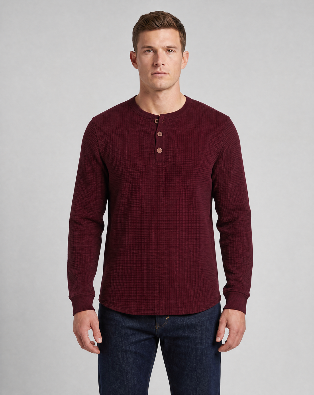 Burgundy Cotton Blend Henley