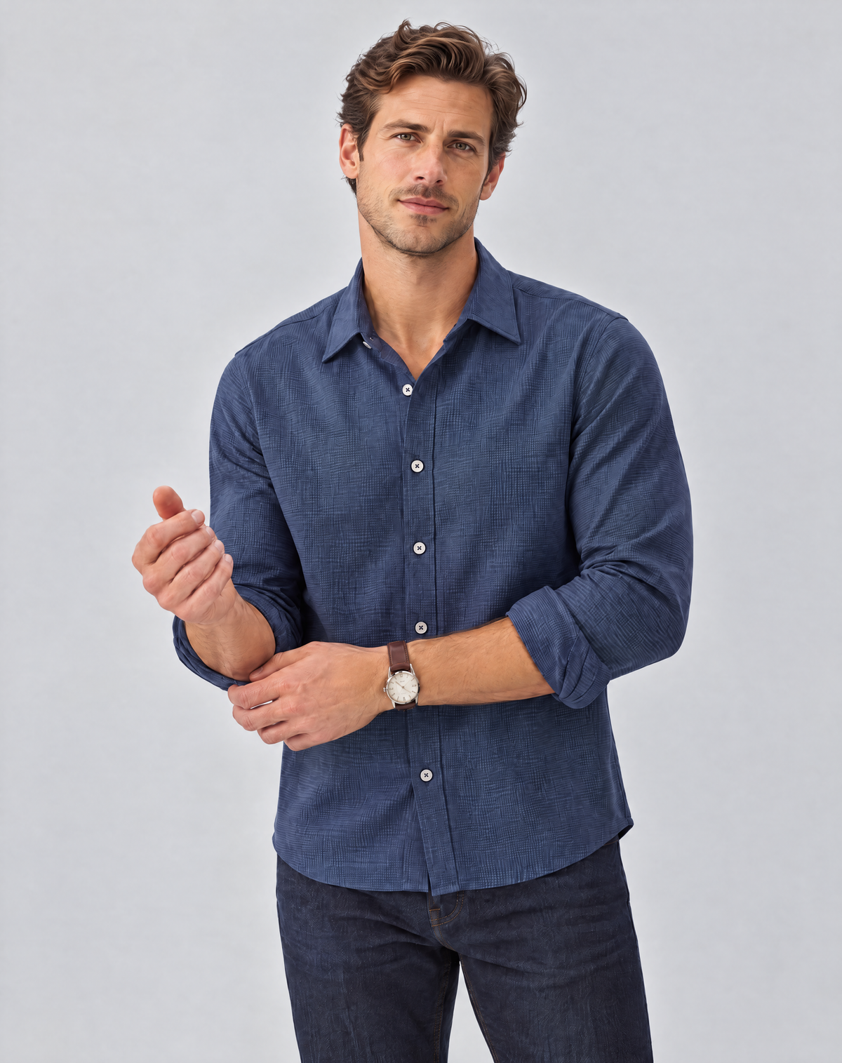 Blue Micro Houndstooth Shirt