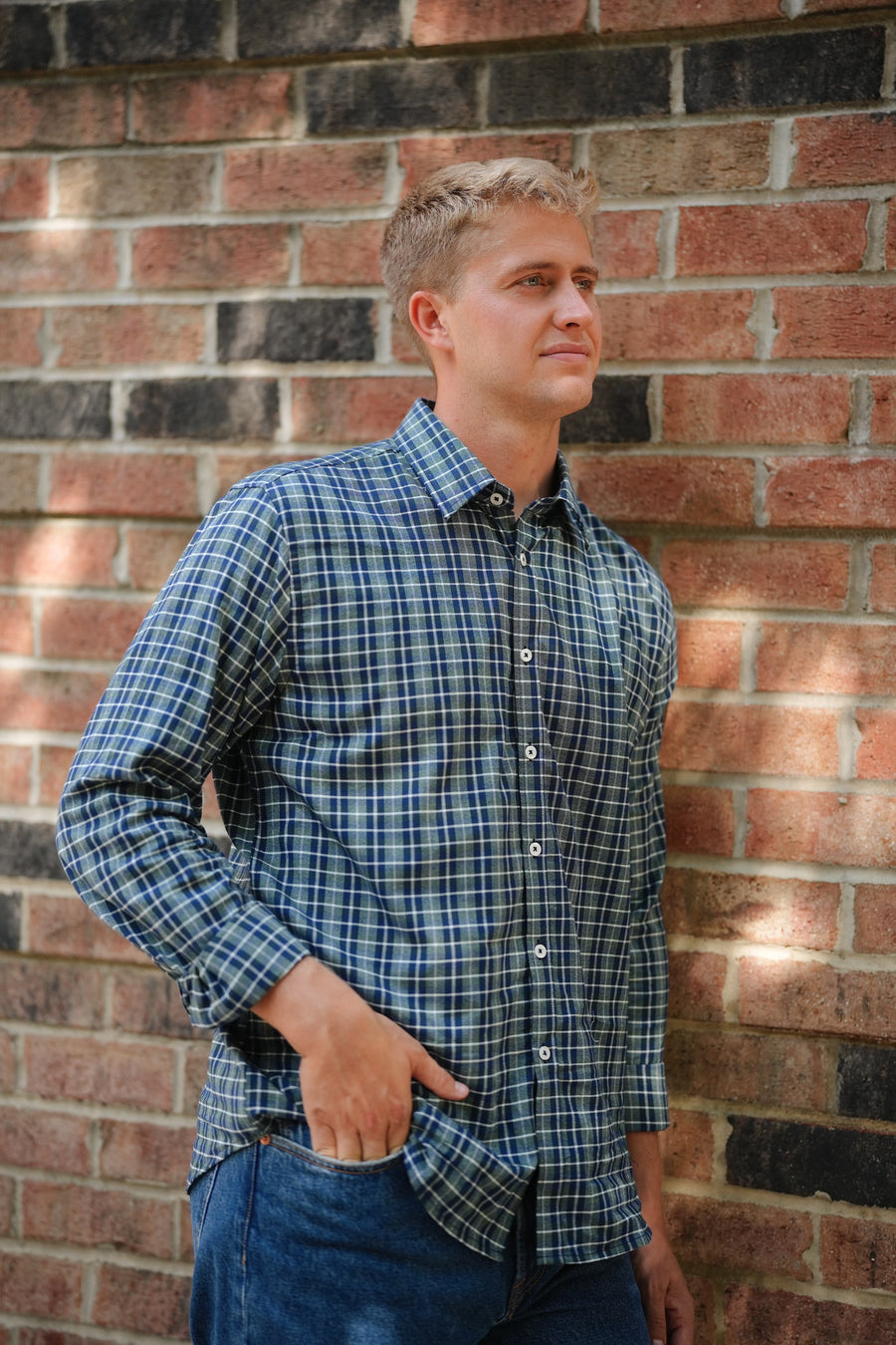 Green and Navy Plaid Shirt
