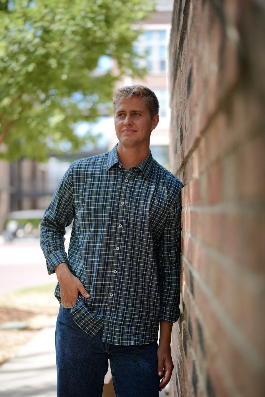 Green and Navy Plaid Shirt