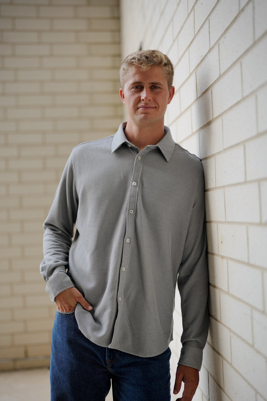 Gray Subtle Cord Shirt - Fitted Cut