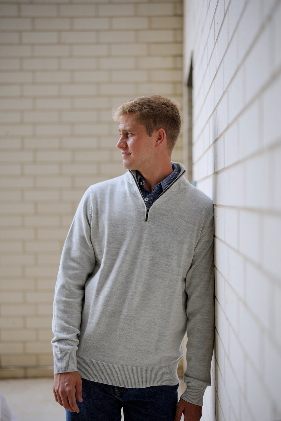 Light Gray Merino Half Zip