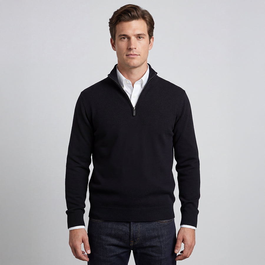 Black Merino Half Zip