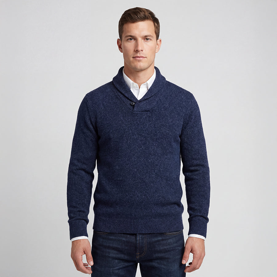 Navy Heather Waffle Stitch Mock Neck