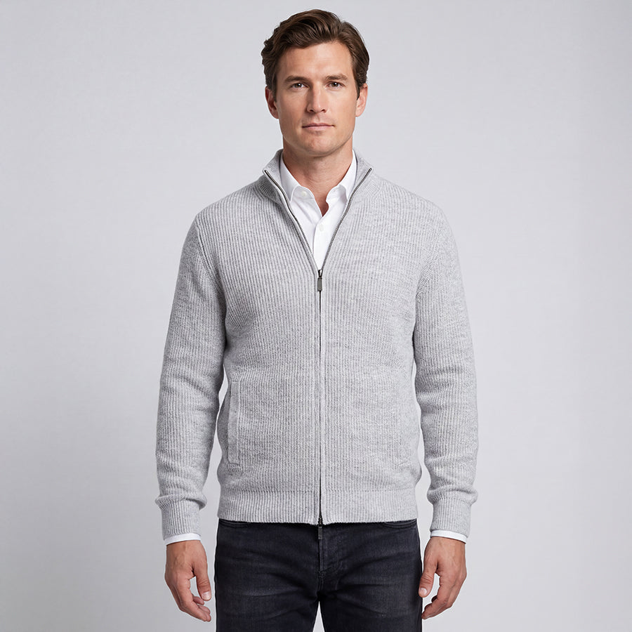 Light Gray Stitch Full Zip Cardigan