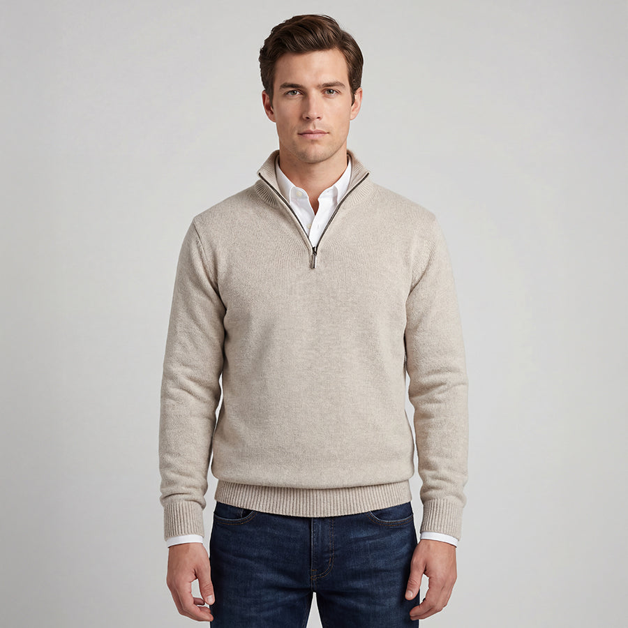 Light Gray Cotton Linen Half Zip