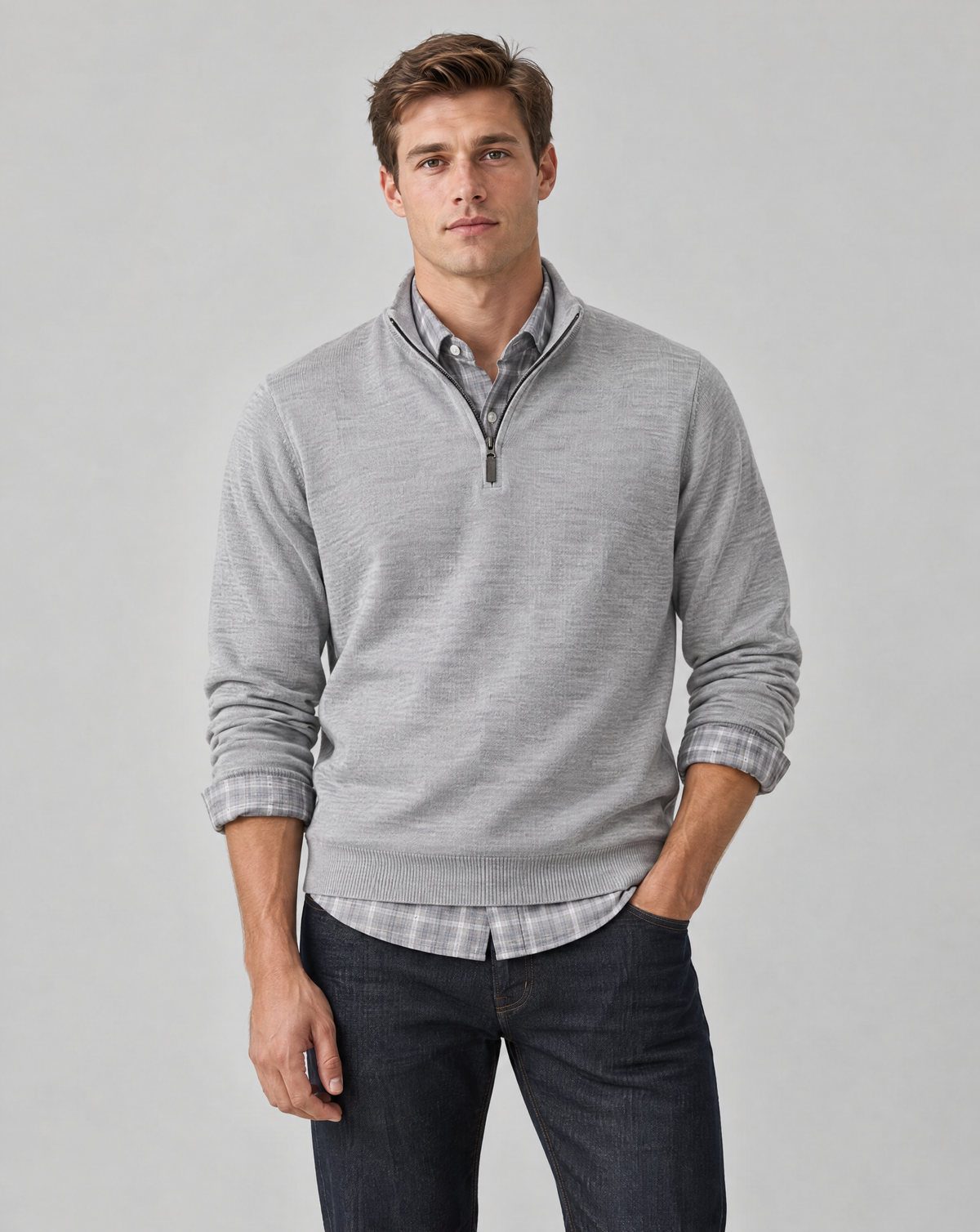 Light Gray Merino Half Zip