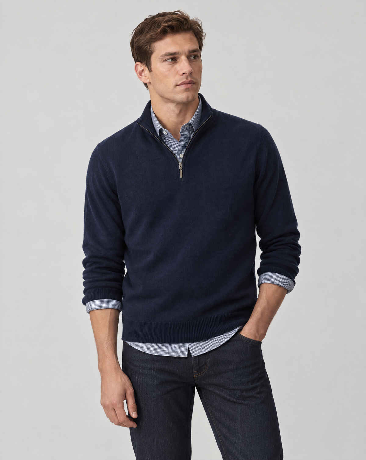 Navy Merino Half Zip