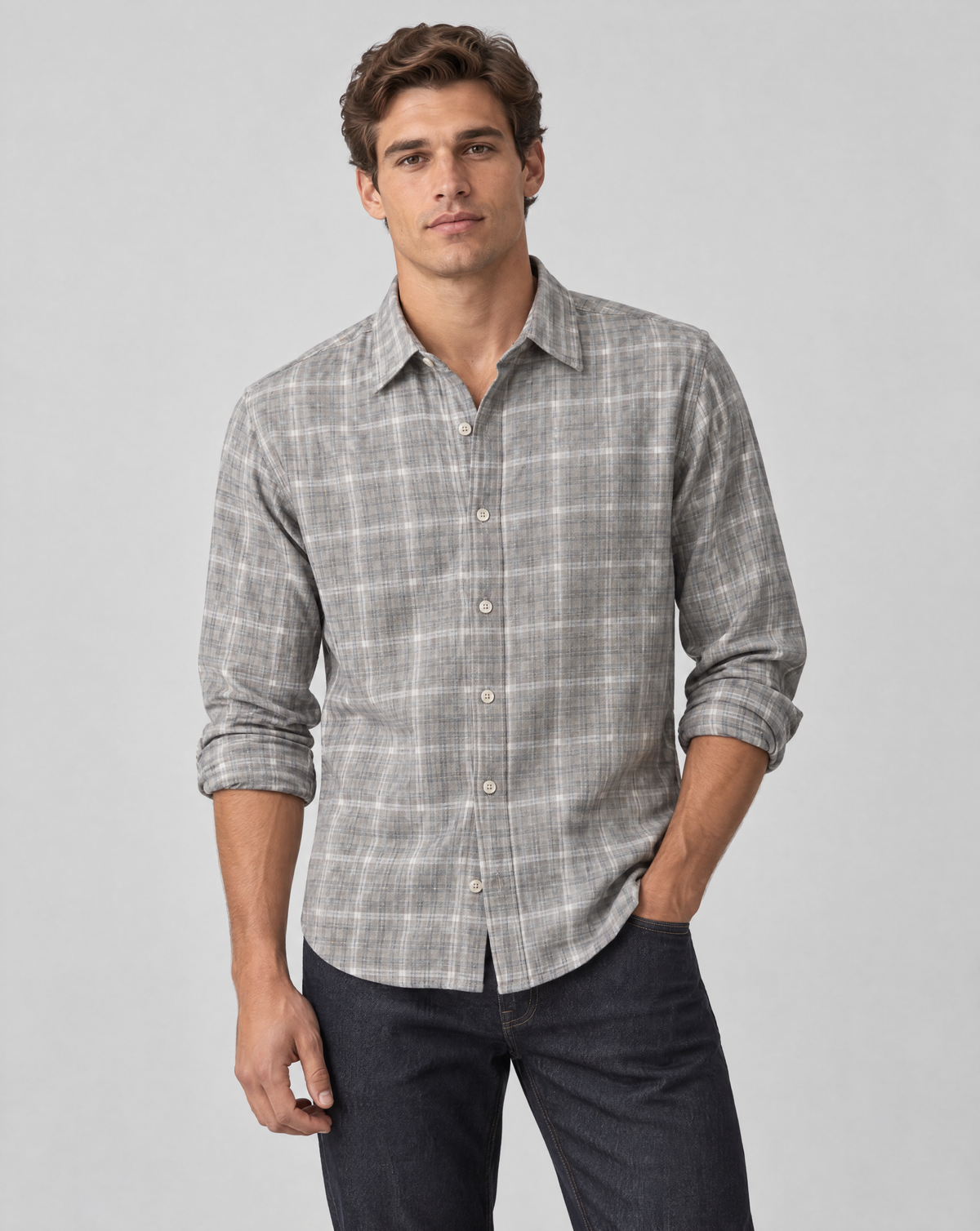 Soft Gray Plaid Shirt