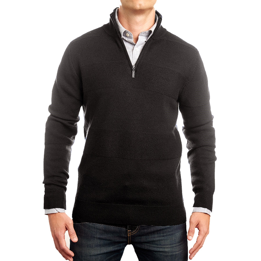 Charcoal Merino Half Zip with Textured Stripe