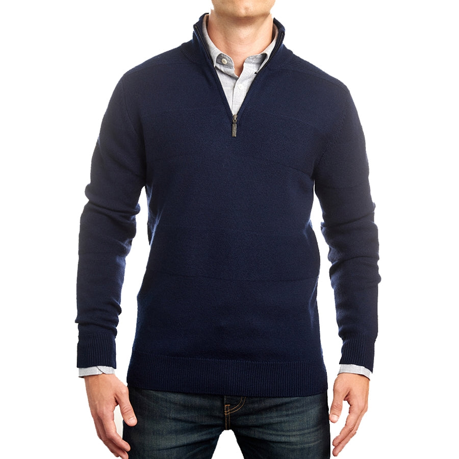 Navy Merino Half Zip with Textured Stripe