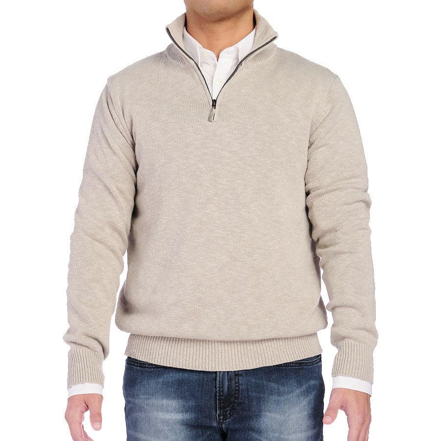 Light Gray Cotton Linen Half Zip